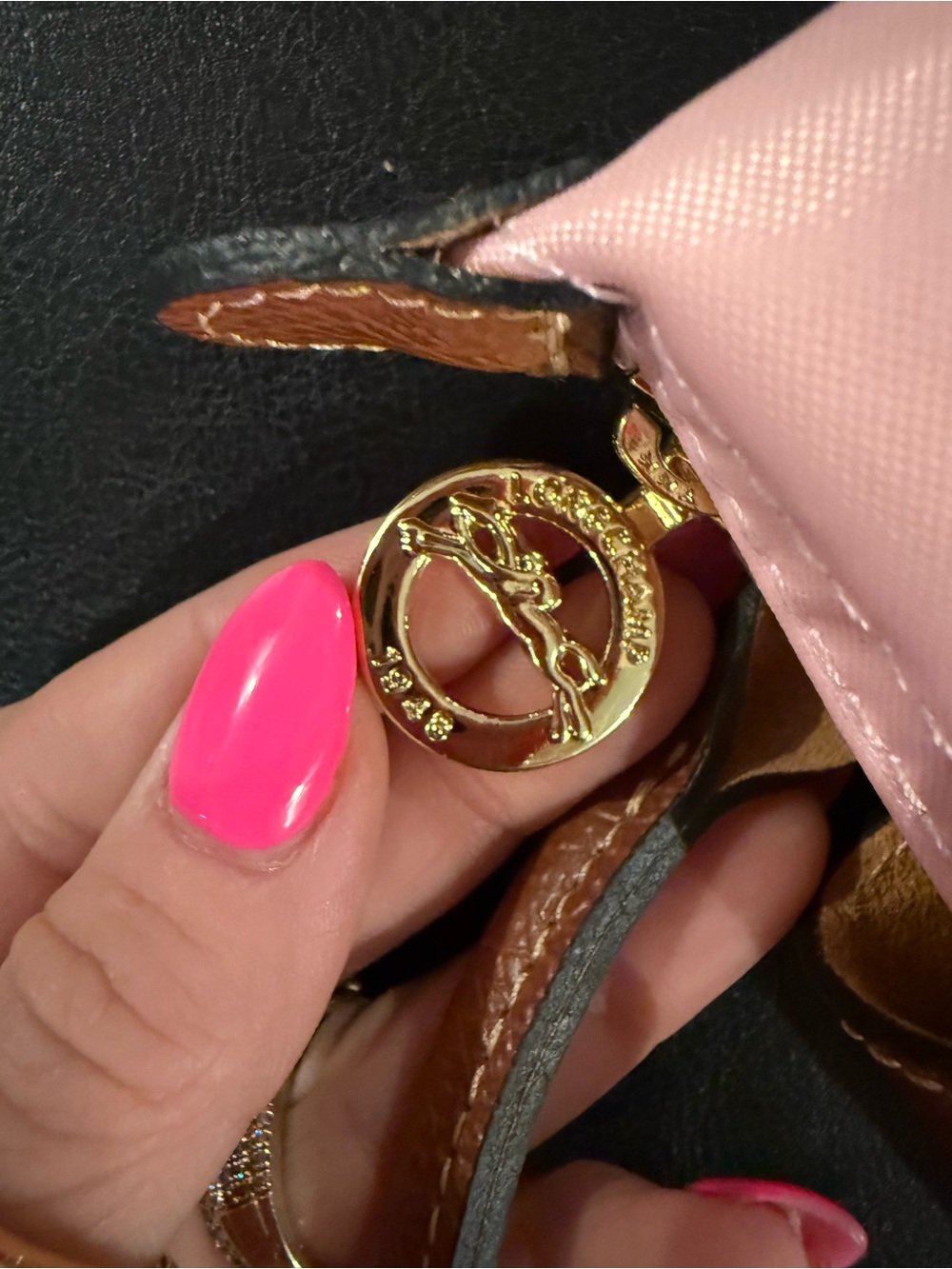 Longchamp Le Pliage Pink and Brown with Handle or Crossbody with Gold Hardware - Picture 4 of 7